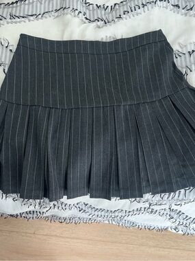 Women's Pinstripe Pleated Mini Skirt - Charcoal